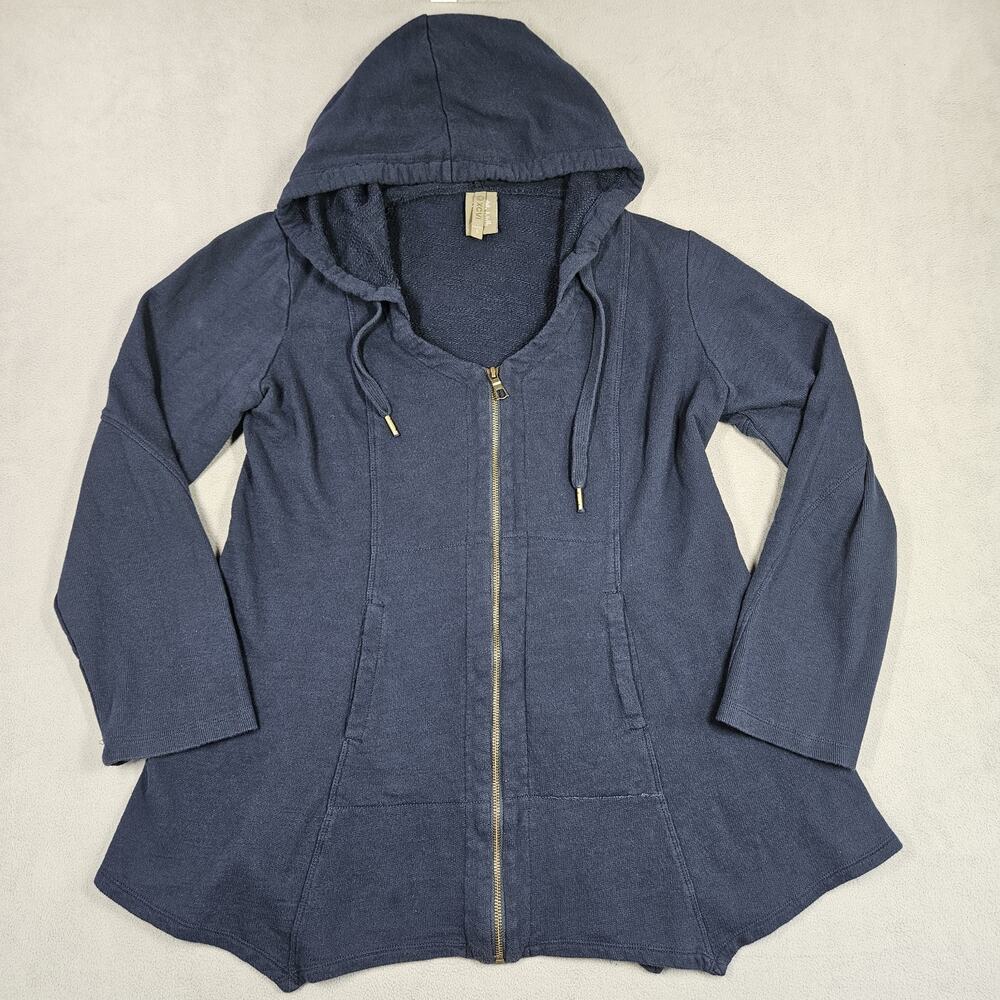 XCVI Jacket Womens Large Blue Full Zip Lagenlook Boho Beachy Comfy Pocket Hooded